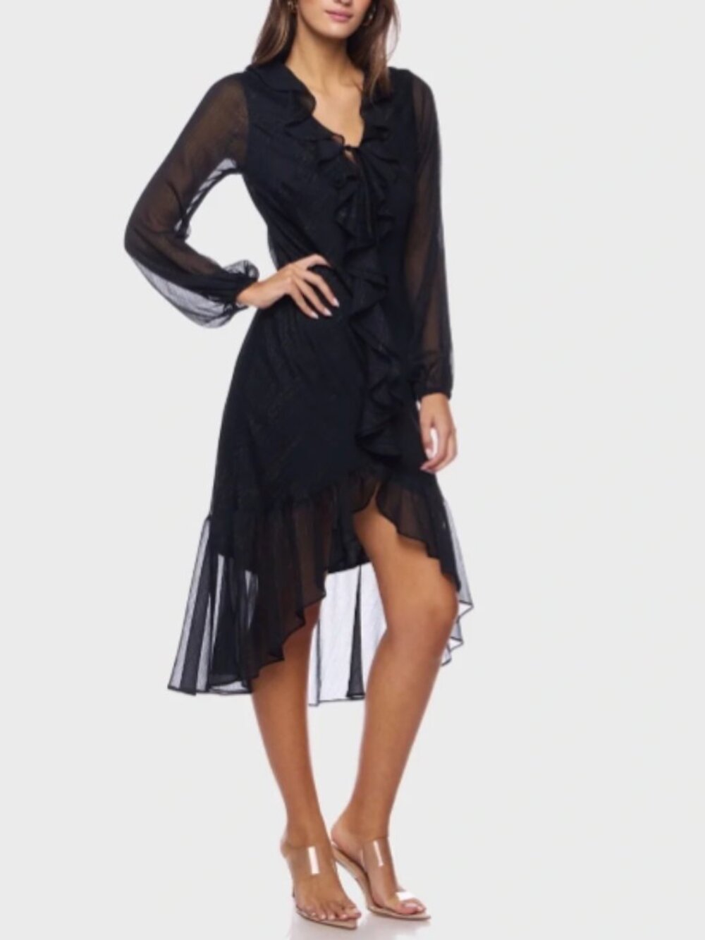 B Darlin Juniors Size 7/8 Black Ruffled High-Low V-Neck Dress  NWT
